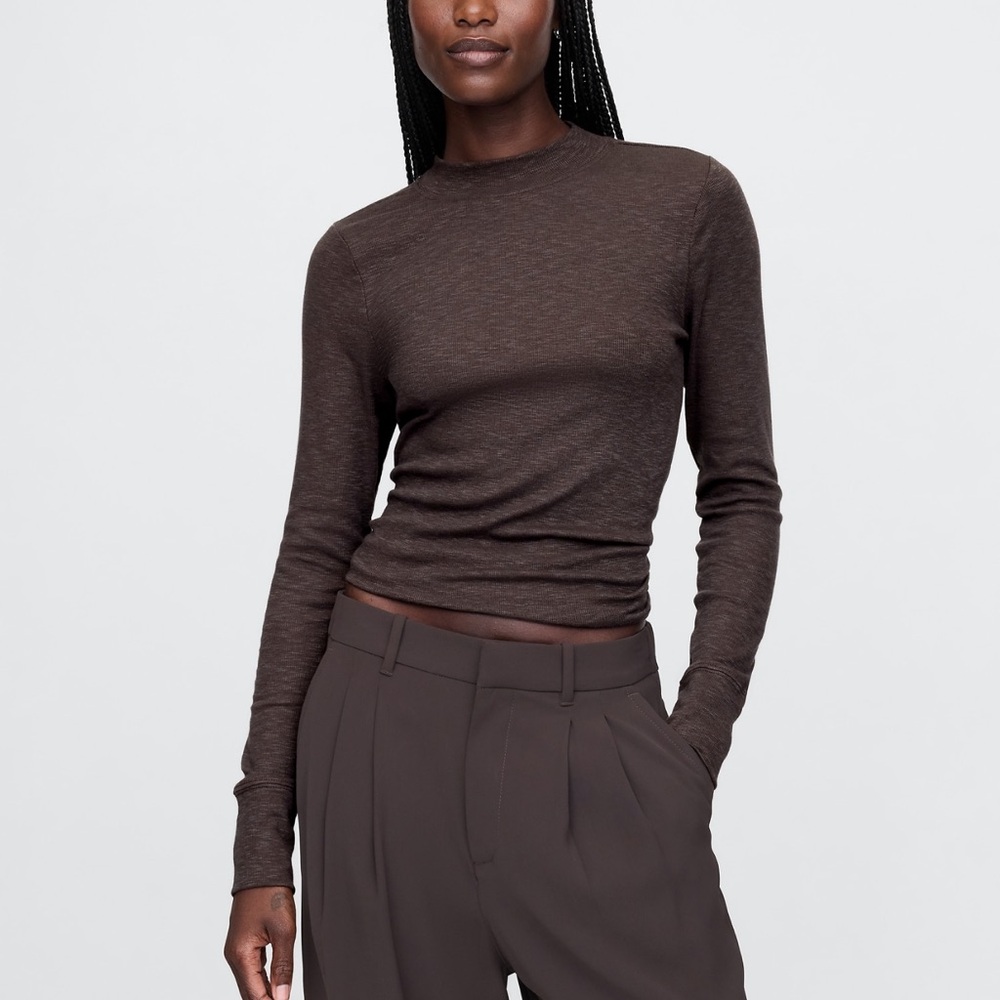 GAP Essential Rib Mockneck T-Shirt L Terra Brown